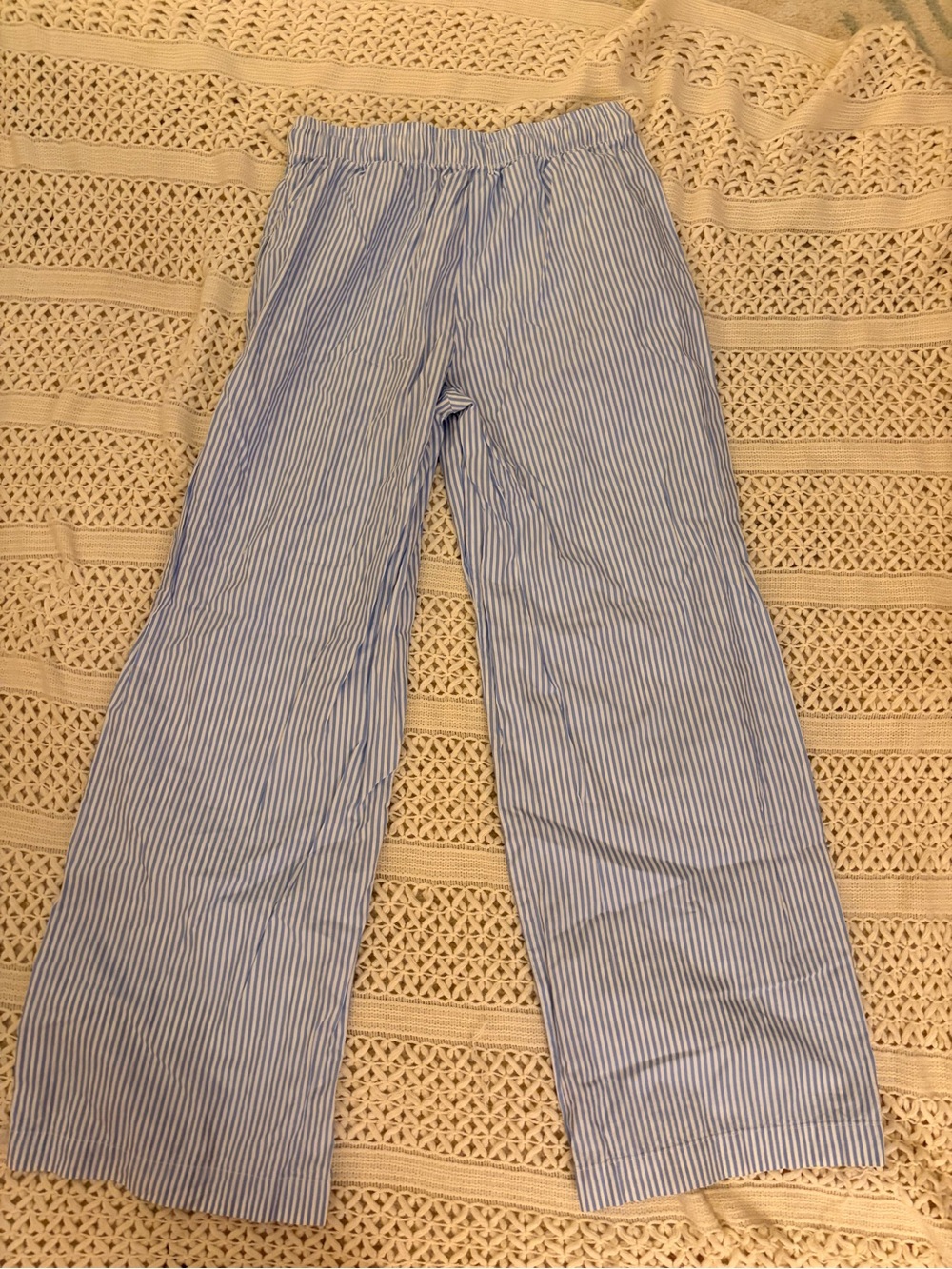 DONNI 100% Cotton Blue White Striped Pop Drawstring Pants Medium - Picture 5 of 6